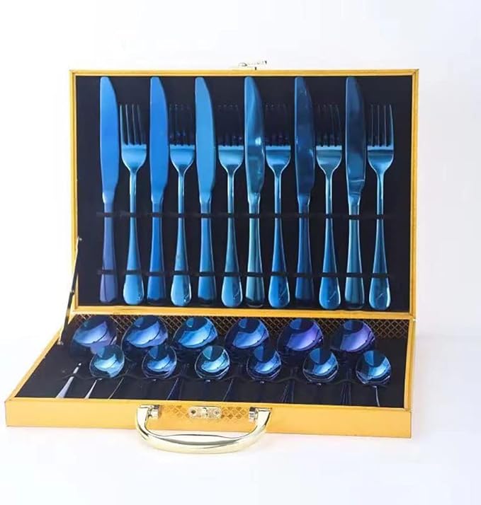 Gift Box 24pcs Set Cutlery Dinnerware 410 Stainless Steel Flatware Set Tableware Suit Dinner Spoon Fork Knife Flatware Serving Sets (Multicolor)