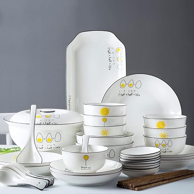 36PCS Ceramic Dinnerware Set Tableware Dishes Plates Ceramic Combination Dinner Service Set Porcelaine Service for 6 White Luxury Stoneware Tableware Set