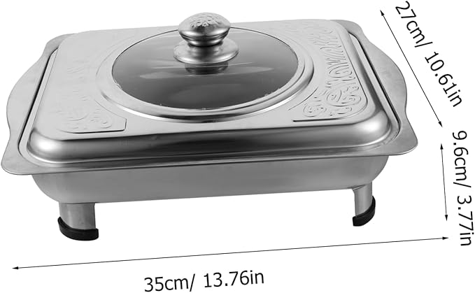 Ciieeo Buffet Foods Holder Stainless Steel Food Tray with Lid Rectangular Serving Dish for Buffet Catering and Parties Easy to Clean and for Entertaining