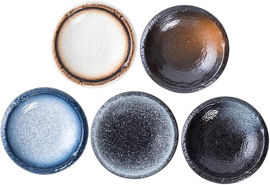 5pcs Ceramic Seasoning Plates Assorted Appetizer Dishes for Dipping Sauces for Family Gatherings Bbq and Outdoor Picnics