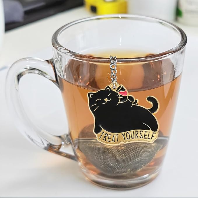 3 pcs tea infuser loose tea strainer, heart shaped stainless steel loose leaf tea infuser tea ball, cute pendant tea ball set tea gifts for tea lovers women (Angry Cat)