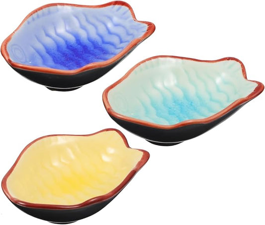 ABOOFAN 3pcs Ceramic Sauce Dipping Dishes Seasoning Plate Multifunctional Appetizer Trays Random Style