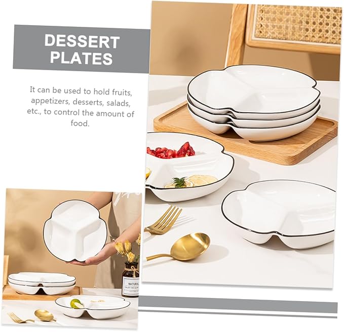 BESTYASH Ceramic Divided Serving Plate with Compartments Heat Resistant Portion Control Dinner Dish for Fruits Appetizers Desserts Smooth Food Safe Tableware for Home and Parties