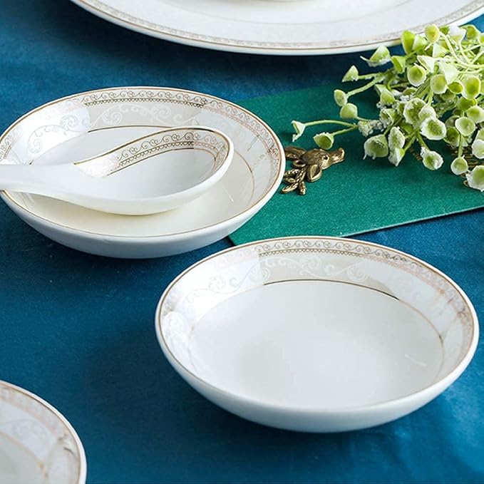White Round Porcelain Dinnerware Set, Dishes/Plate/Bowl Set, Fine Bone China Dinnerware Sets Clearance, Collection Ceramic Kitchen and Dining Sets for Home,B56 Pcs Servic-46 Pcs Service for 8
