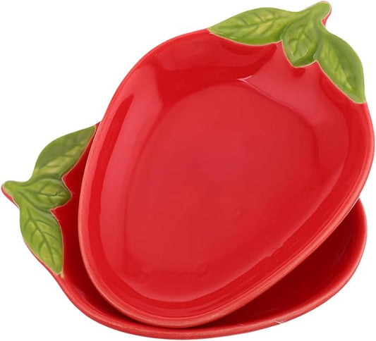 PRETYZOOM 2pcs Strawberry Shape Ceramic Plates Small Fruit Dish for Snacks and Sauces Cute Porcelain Appetizer Plates for Home and Restaurant Use