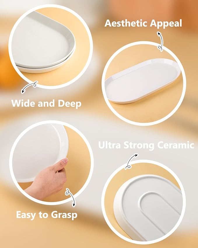 16" Large Serving Platter - Oval Large Serving Tray, Ceramic Turkey Platters, White Platters for Serving Food, Appetizers, Entertaining, Party, Set of 2