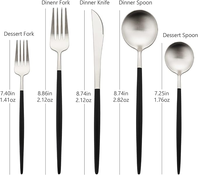 Flatware Set 18/10 Stainless Steel Matte Silver - Kitchen Utensil Serving Set of Dinner Fork Knife Spoons Salad Fork Dessert Spoon, Set of 1, for Home Kitchen Restaurant Hotel