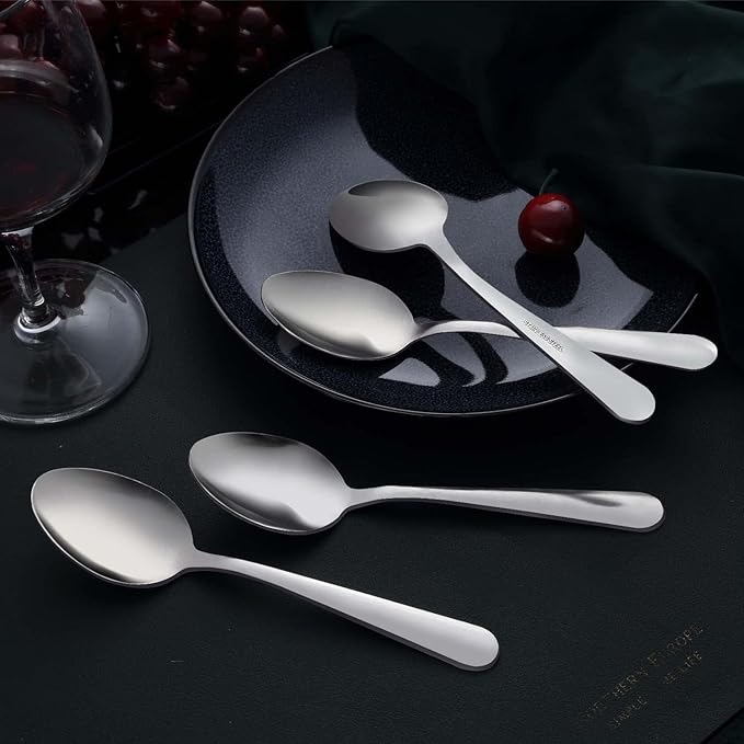 Unokit Dinner Spoons Set Silverware - 24-Piece (6.7 inch) Stainless Steel Spoon, Dessert, Table, Silverware Spoons Only for Home, Kitchen or Restaurant - Mirror Polished, Dishwasher Safe