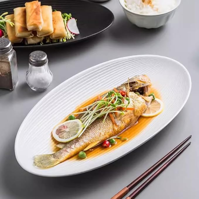 SONGCHAO Party Supplies Household Large Oval Steamed Fish Plate Ceramic Dinner Plate Restaurant Appetizer Plate Steak Plate Pasta Plate Party Plates (Color : 26.5cm)