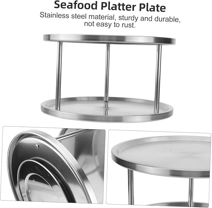 Wakauto Stainless Steel Food Serving Plate Silver Snack and Dessert Platter Seafood Tray for Home Use Easy to Clean Multi Purpose Fruit and Appetizer Display