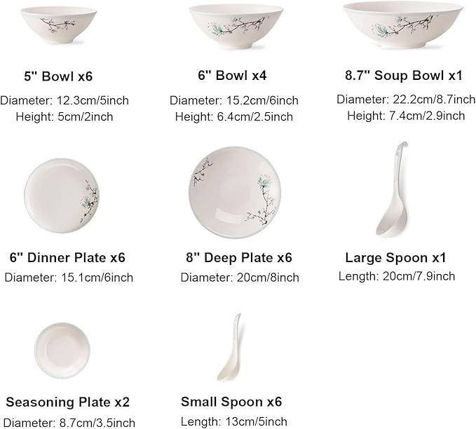 Elegant Bone China Dinnerware Set Service for 4/6/8 People Porcelain Dinnerware Sets Ceramic Dinner Sets with Dishes/Plate/Bowl Lead-Free Tableware Dishwasher & Microwave Safe 48 P (Color : Wh