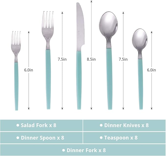 Cutiset 40 piece Stainless Steel Kitchen Flatware set with organizer, Camping Silverware set with color handles set of 8