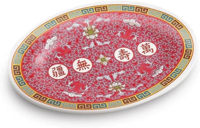 LG-2012 12 in. Melamine Oval Plate with Chinese Style Red & White