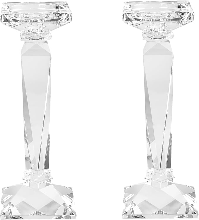 kitCom Crystal Candle Holders Set of 2,10.5" Tall Crystal Candlestick Holders, Candlestick Holders Taper Candle Holders for Table Wedding Housewarming Gifts Decor
