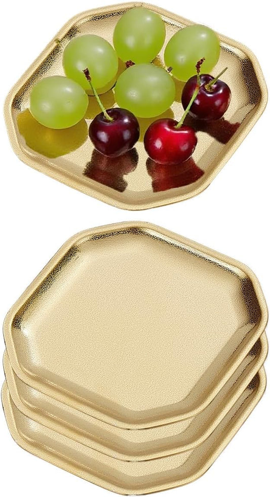 SANQIAHOME 5.1x5.1 inch square Appetizer Plates,thick stainless steel Dinner Plates, Pasta Dessert Plates for Sushi, Fruit oven/Dishwasher Safe, Set of 4,Gold