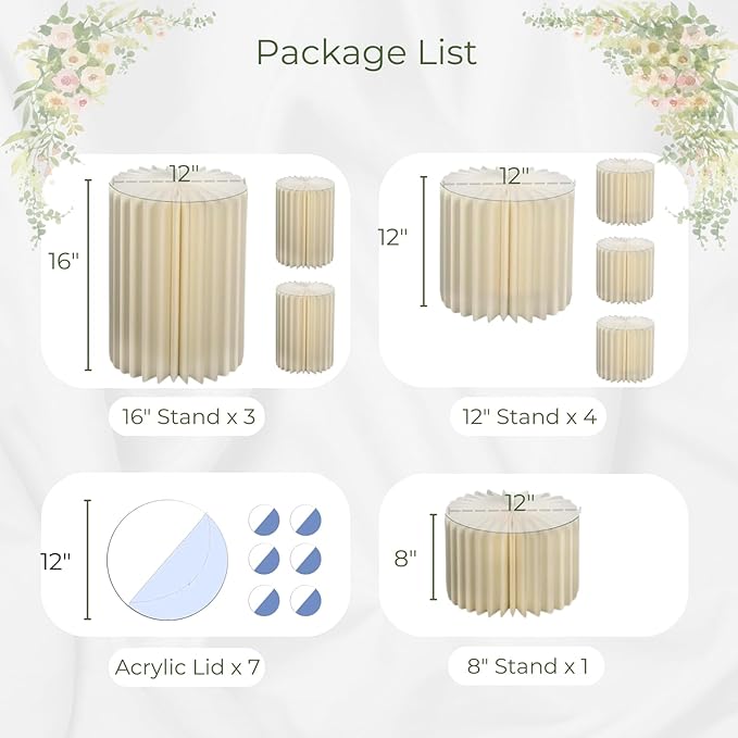 Stacking-Block Design Cake Stands for Party, Customizable Height, Sturdy Cardboard Column with Clearance Acrylic Plate, Reusable Round Cylinder Stands for Party for Birthday, Milky White