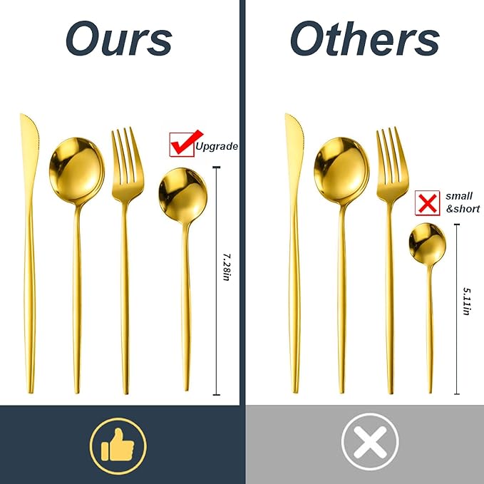 24-Piece Gold Silverware Set Gold Flatware Set for 6, Gold Spoons and Forks Set, Stainless Steel Gold Cutlery Set for Home Kitchen Restaurant Wedding, Mirror Polished Utensils Set, Dishwasher Safe