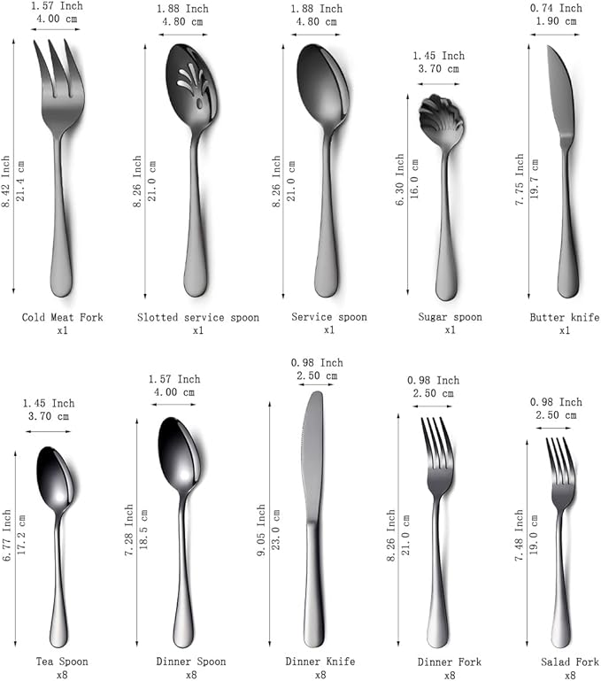 Kyraton Black Silverware Set 45 Pieces Service for 8, Titanium Black Plating Flatware Sets Cutlery Set, Spoons and Forks Silverware Dishwasher Safe, First Apartment Must Haves Utensils Set