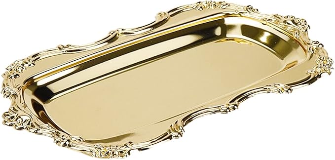 KUMGROT Small Fancy Serving Tray Small Teacup Coffee Cup Serving Tray Vintage Jewelry Organizer Elegant Dessert Platter Candy Table Supplies for Birthday Party Wedding Gold, 7.87"x4.5"