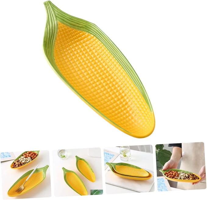 1PC Hand Painted Ceramic Corn Snack Plate Refreshment Serving Dish Unique Kitchen Utensil for Appetizers Fruits Snacks Decorative Tableware for Parties Gatherings