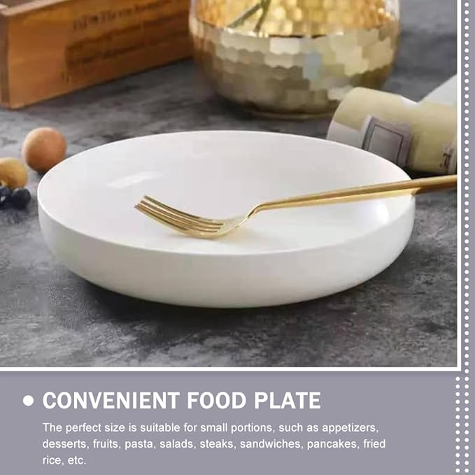 Delicate Ceramic Food Serving Plate 21cm Shallow Pasta Storage Tray Glossy White Western Appetizer Dish for Home Dining and Entertaining