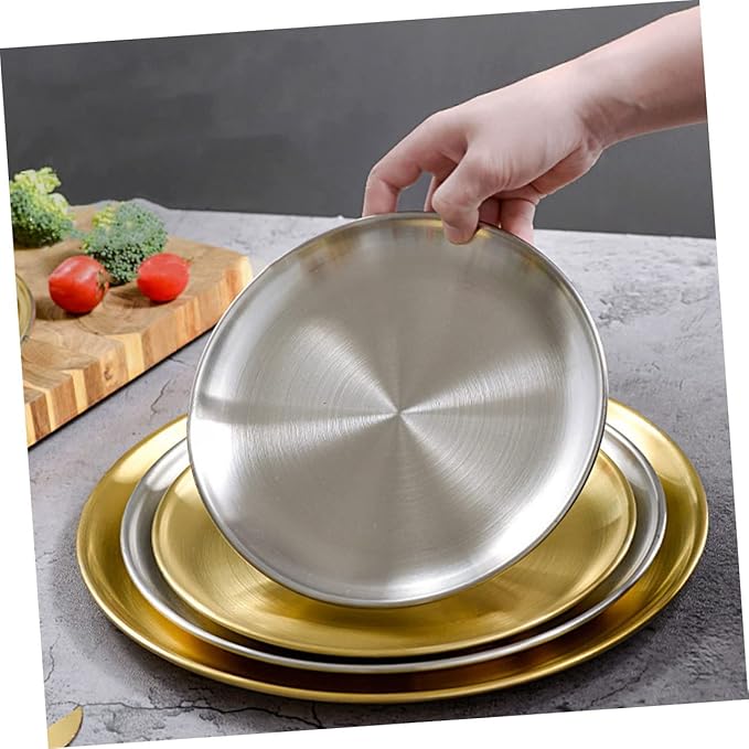 GLEAVI Compact Round Tray Stainless Steel Fruit Serving Plate Kitchen Supplies