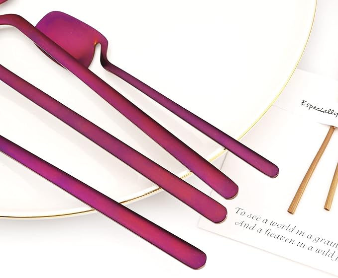 8-Pieces Snplowum Dinnerware Cute Hangable Matte Flatware Set, 304 Stainless Steel Cutlery Set, Suitable For Restaurant Family Kitchen Wedding Holiday Gifts, Dishwasher Safe (Purple)