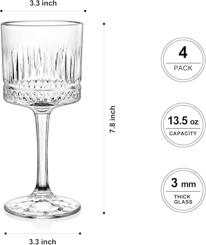 Wine Glasses Set of 4, 13.5oz Crystal Wine Glasses, Lead-Free Square Wine Glass with Long Stem, Wine Gifts for Wedding Birthday