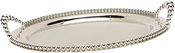 Fdit Round Metal Serving Tray with Handles 12.4 Inch, Silver Iron Platter for BBQ Camping Picnic, Stackable Fruit Vegetable Tray for Party Catering Home Kitchen