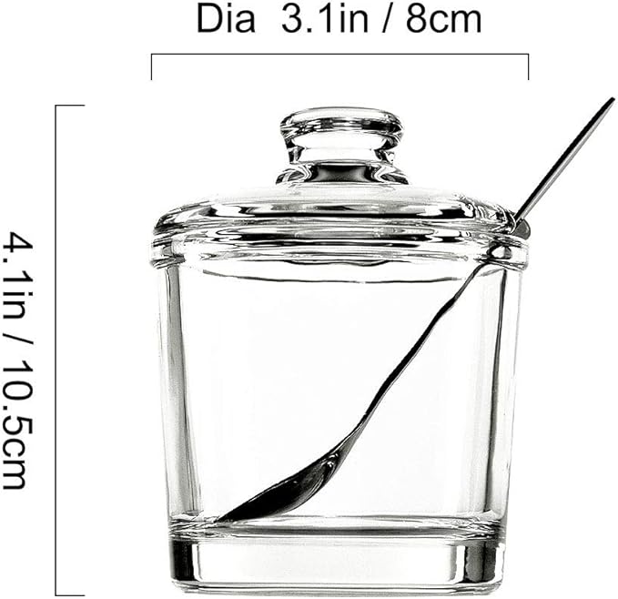 Vencer Sugar Bowl Clear Glass With Lid and Stainless Steel Sugar Serving Spoon, 6.3 Ounces (180 ML),Sugar Canister, Sugar Dispenser, VFO-027