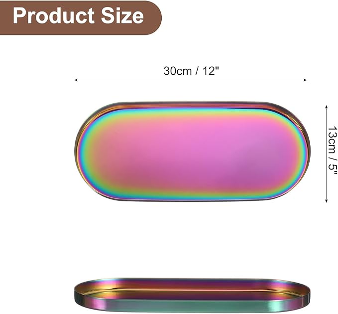 uxcell Rectangle Serving Trays, 5 x 12inch Metal Serving Platter Board Bathroom Tray for Coffee Party Home Decor Cheese Dish Cake Dessert, Colorful