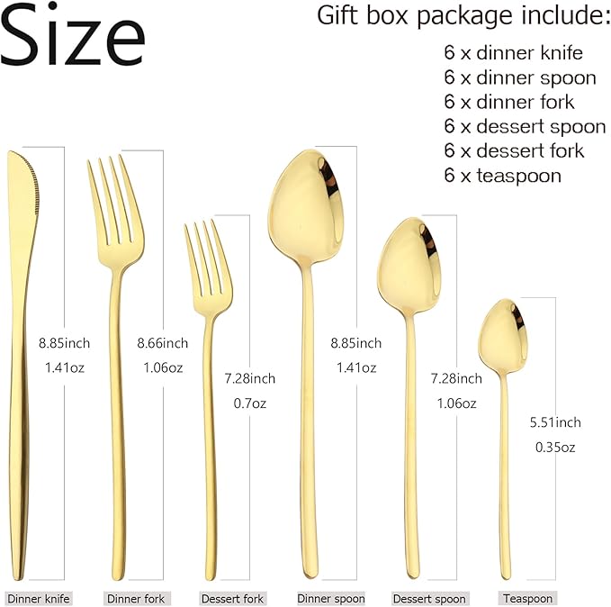 36-piece Champagne Gold 18/10 Stainless Steel Flatware Set, Resuable Cutlery Set For 6, Complete Tableware Set For Home Restaurant Wedding Party Daily Meal, Mirror