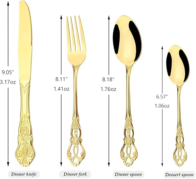 Mirror Polished Gold Silverware Set, 24-Piece 18/10 Stainless Steel Shiny Finish Flatware Service for 6, Kitchen Utensils, Tableware Cutlery for Home and Restaurant, Dishwasher Safe