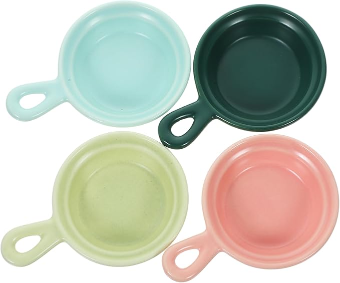 PRETYZOOM 4pcs Creative Ceramic Plates for Dipping Sauce Japanese Style Appetizer Bowls Cute Handle Design for Snacks Soy Sauce and Condiments Matte