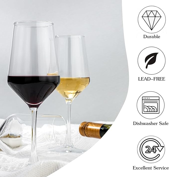Wine Glasses Set of 8, 13.5oz Red White Wine Glasses,Lead-free Long Stem Wine Glasses for Home, Party, Wedding, Ideal Wine Accessories Gift,Clear