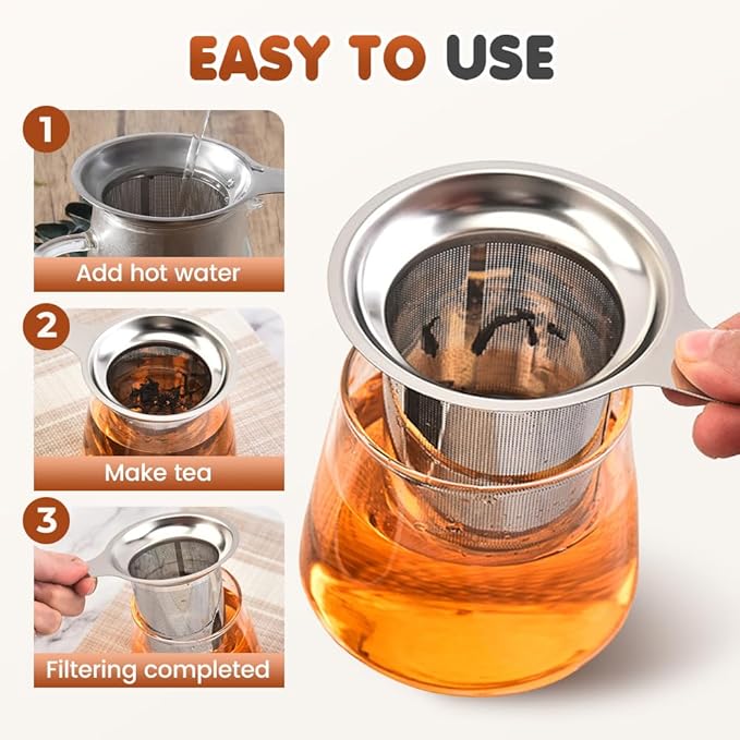 Stainless Steel Tea Infuser Strainers, 2025 New Tea Strainers & Filters for Loose Tea with Heat Proof Handles, Extra Fine Mesh Strainer Cups to Steep Loose Leaf Tea and Coffee (2PCS)