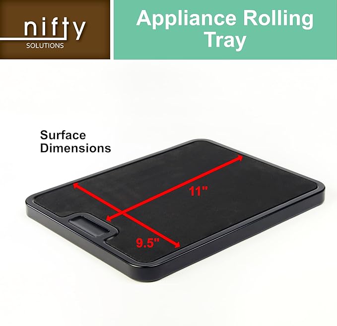 Nifty Solutions Small Appliance Rolling Tray - Red, Home Kitchen Counter Organizer, Integrated Rolling System, Non-Slip Pad Top for Coffee Maker, Stand Mixer, Blender, Toaster