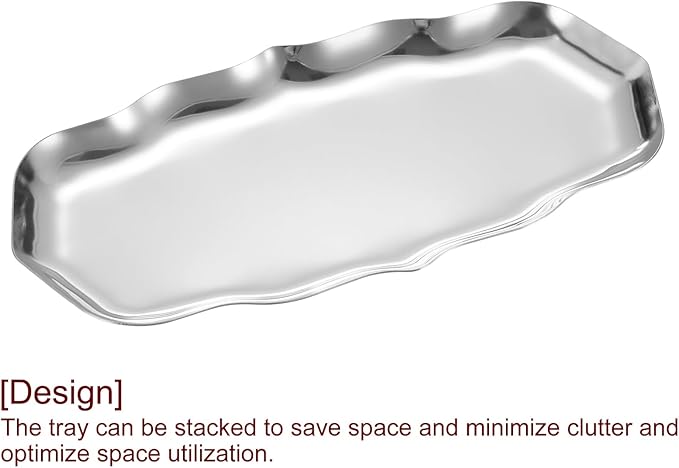 uxcell Stainless Steel Decorative Tray 8.6" x 4.3" Wave Serving Tray Suitable for Jewelry Coffee Table Bar Kitchen Countertop Bathroom Tableware, Silver
