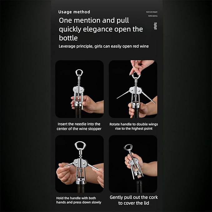 Premium Zinc Alloy Wing Corkscrew Wine Opener Set - Upgraded Cork Screw for Effortless Opening, Ergonomic Non-Slip Handle & Multifunctional Bottle Opener with Stopper