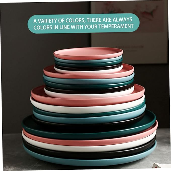 KICHOUSE Dark Green Ceramic Steak Plate 8 Inch Round Food Serving Plate Microwave Safe Tableware for Western Cuisine for Dinner Parties and Everyday Use