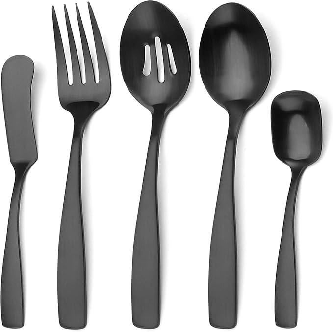 Matte Black Serving Utensils Set Hostess Set Buffet Serving Set 5 Pieces, Stainless Steel, Dishwasher Safe