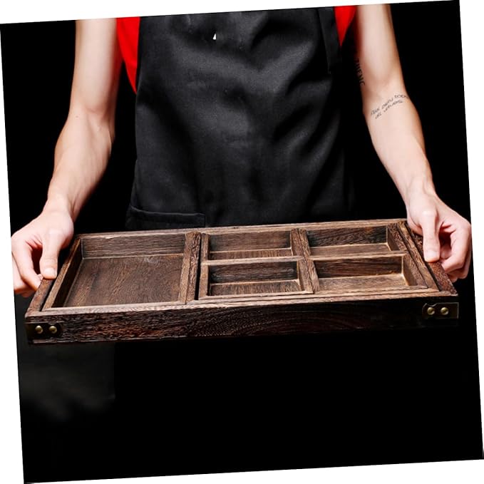 Cabilock 1Pc Retro Solid Wood Tea Tray Sturdy Rectangular Household Serving Tray for Fruits and Desserts Natural Design for Parties and Home Decor Black Brown Finish