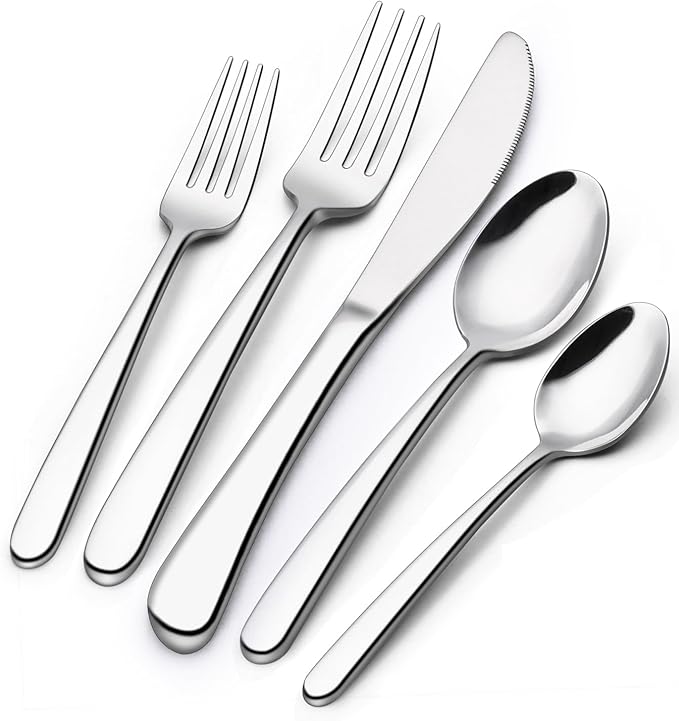 40-Piece Silverware Set for 8, Wildone Premium Stainless Steel Flatware Set, Heavy Duty Cutlery Utensil Set for Home Restaurant, Include Fork Knife Spoon Set, Dishwasher Safe