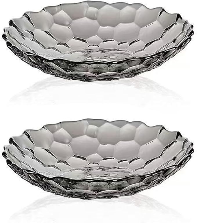2 Pack Glass Fruit Bowl, Fruit Basket Holder, Crystal Fruit Bowl, Dessert Plate,Decorative Pedestal Bowl,for Table Décor for Home,Office, Wedding Decor, Fruit, Snack, Dessert (Large,Grey)