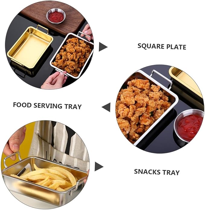 Stainless Steel Double-Handle Food Tray Rustproof BBQ Platter for Snacks Candy and Fried Chicken Serving Party Platter Easy-Clean Silver Tray