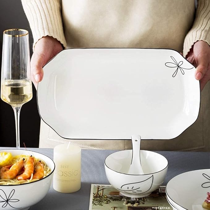 Dinnerware Set Dinner Party Tableware Service Set 60-Pieces Porcelain White Dinnerware Sets - Dinner Plates and Bowls Sets, Ceramic Dishes Set Service for 8/10/12, Creative Dinner Plates(60Pcs)