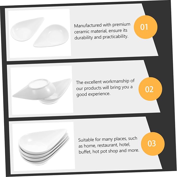 Cabilock 4pcs Sauce Dipping Plate Spoon Rest Ceramic Side Dish Bowl for Entertaining