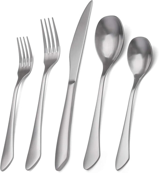 Matte Silverware Set, 20-Piece Stainless Steel Flatware Set Service for 4, Satin Finish Tableware Cutlery Set for Home and Restaurant, Dishwasher Safe