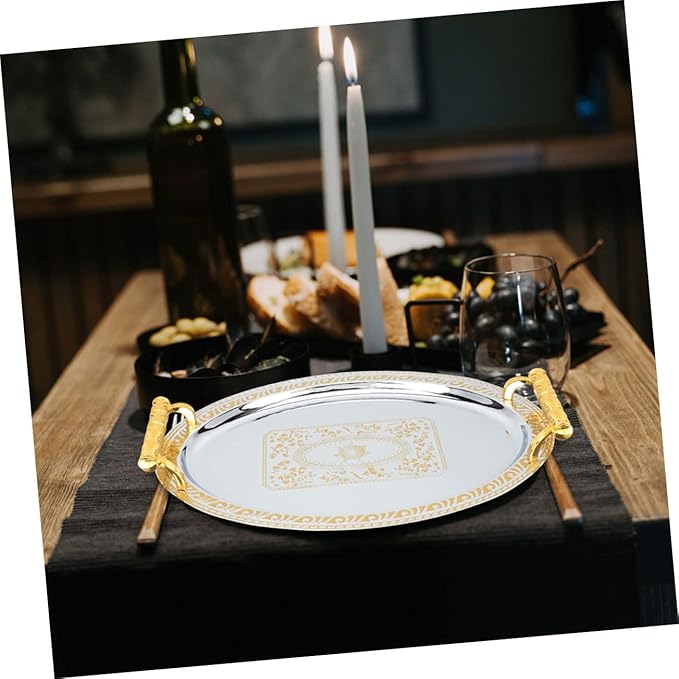 LIFKOME Stainless Steel Serving Tray Lid Countertop Fruit Stand Decorative Plate Ring Holder for Jewelry