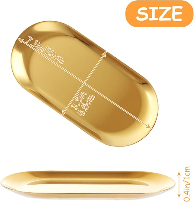 10PCS Stainless Steel Serving Tray Set Gold Platters for Serving Food Extra Small Metal Trays Decorative 7" Long Plate Oval Storage Trays Thickened Serving Dishes for Party Buffet Sushi Snack